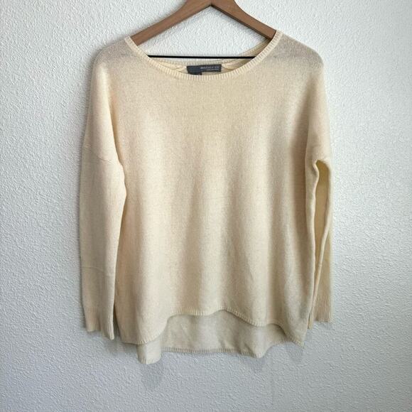 360Sweater Women's Small High Low 100% Cashmere Sweater Cream Casual Soft - Picture 1 of 11